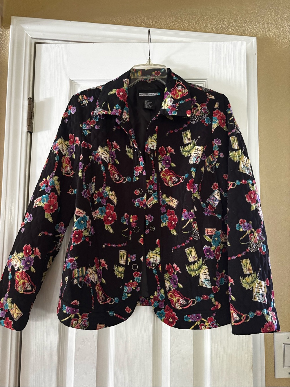 Requirements Black Floral Print Quilted Jacket
